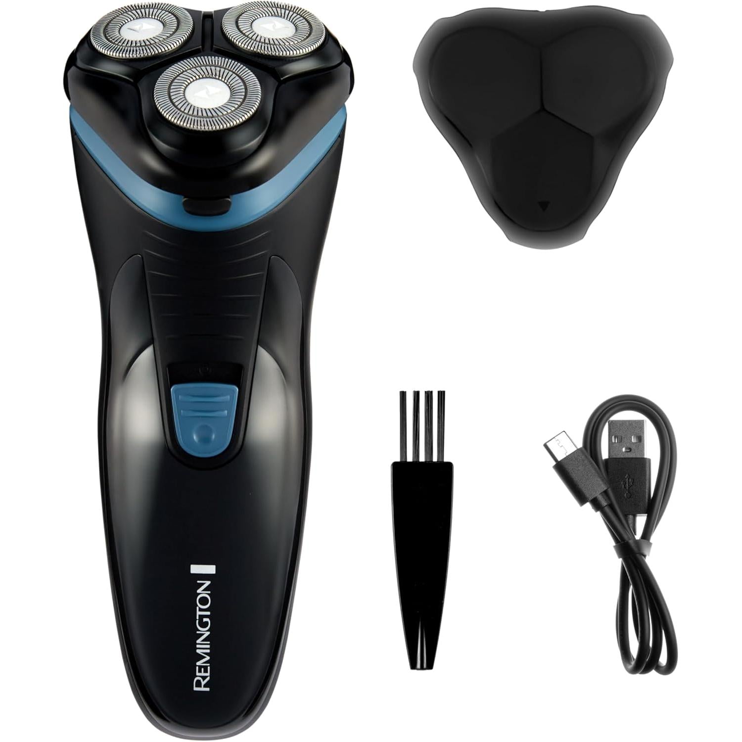 Remington Mens Electric Rotary Shaver R1 (Dry Shave, 30mins runtime, Pop-Up Trimmer, Cordless Usage, USB , Worldwide Voltage,  R1000