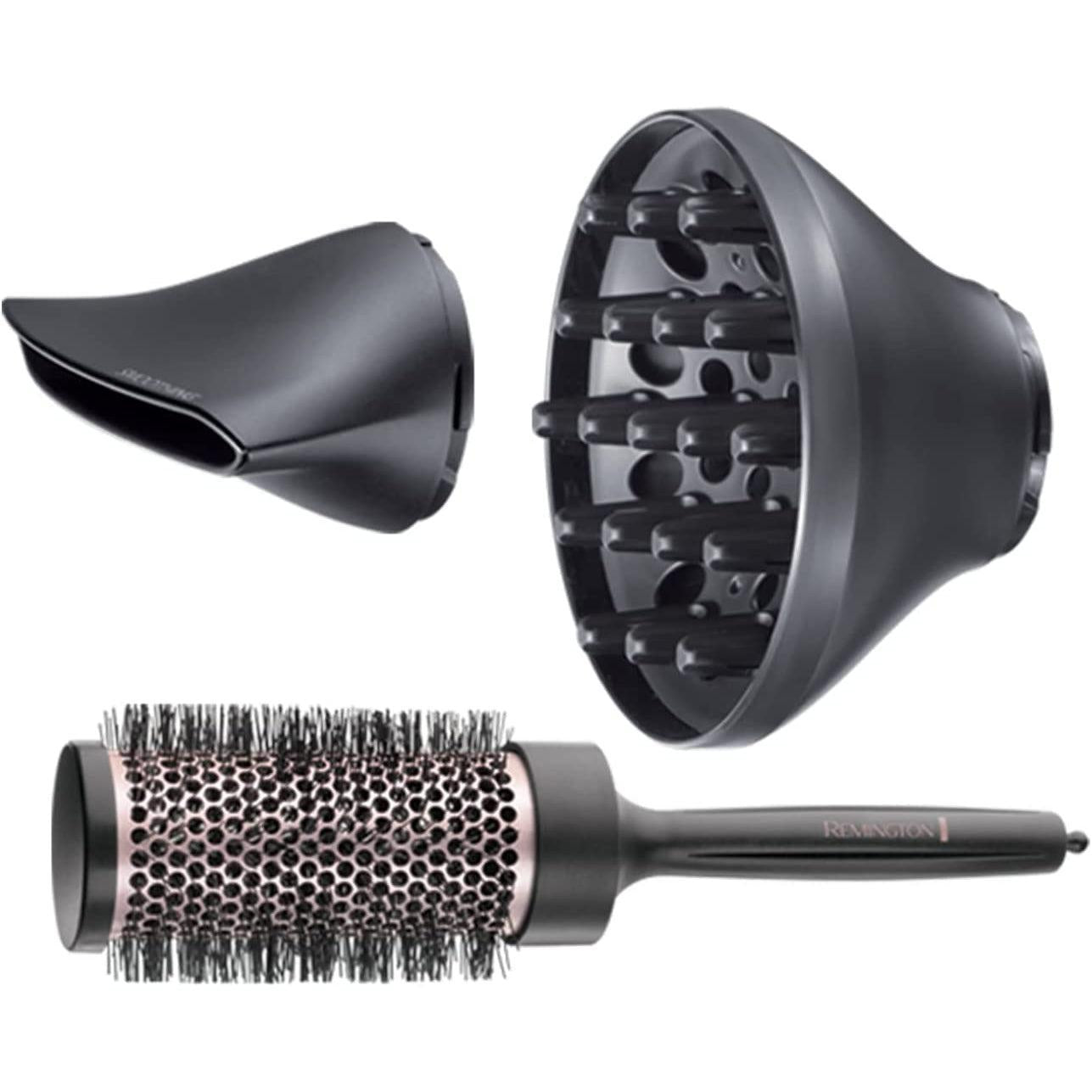 Remington Curl & Straight Hairdryer, Lightweight Ionic Dryer + Diffuser, Curling Nozzle, Smoothing Nozzle & Hair Brush- D5706