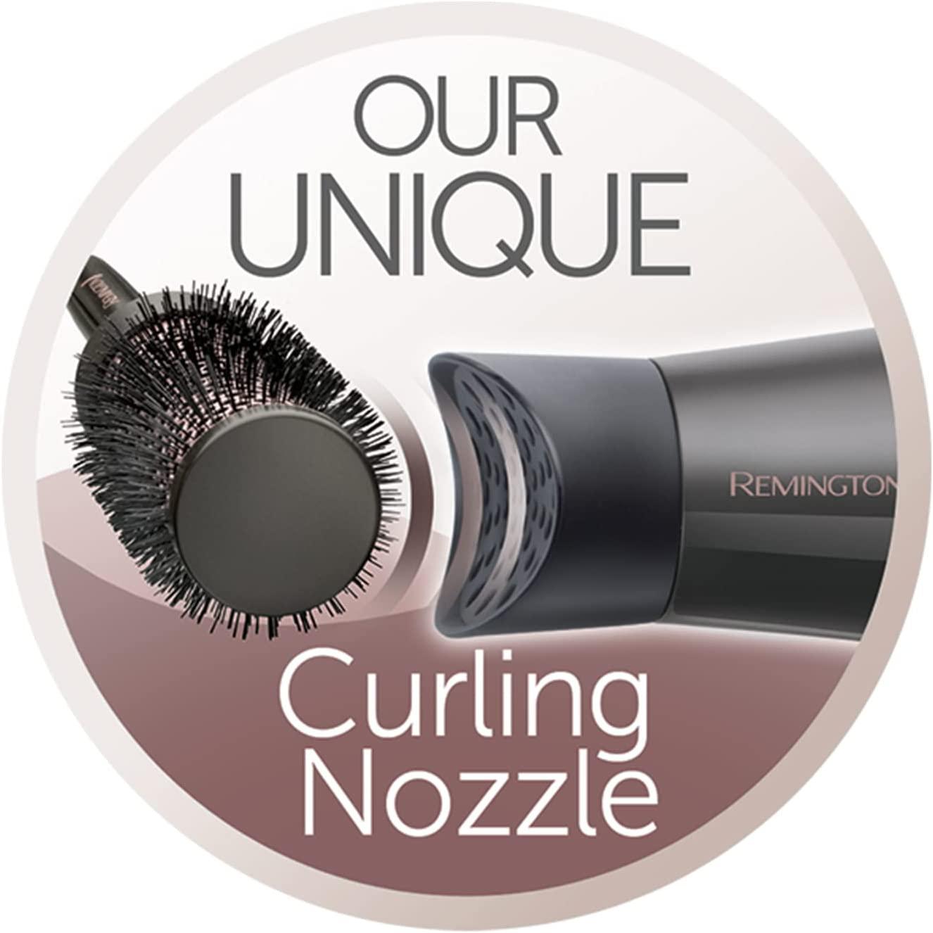 Remington Curl & Straight Hairdryer, Lightweight Ionic Dryer + Diffuser, Curling Nozzle, Smoothing Nozzle & Hair Brush- D5706