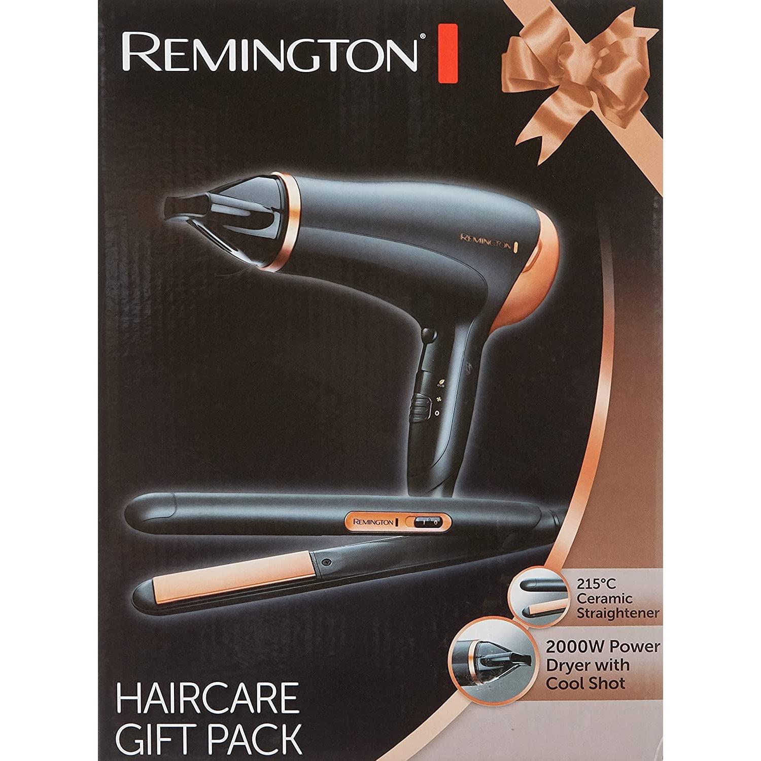 Remington Hair Care Gift Set - Ceramic Hair Straighteners and 2000 W Ionic Hair Dryer with Concentrator D3012GP