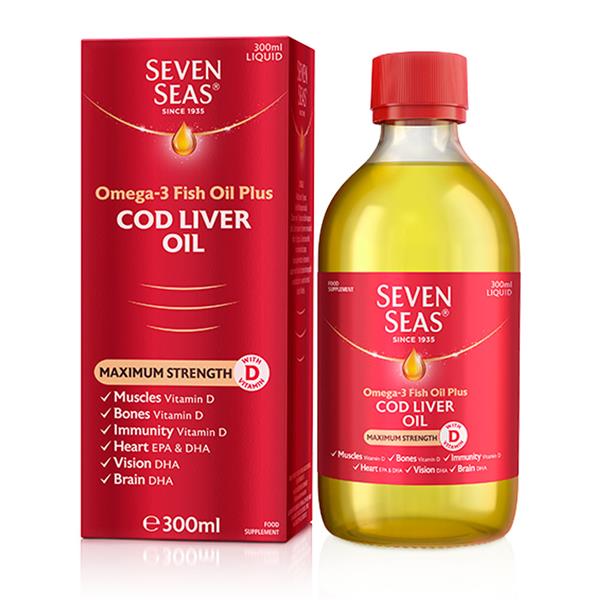 Seven Seas Maximum Strength Cod Liver Oil 300ml with Vitamin D , Fish Oil & Omega 3