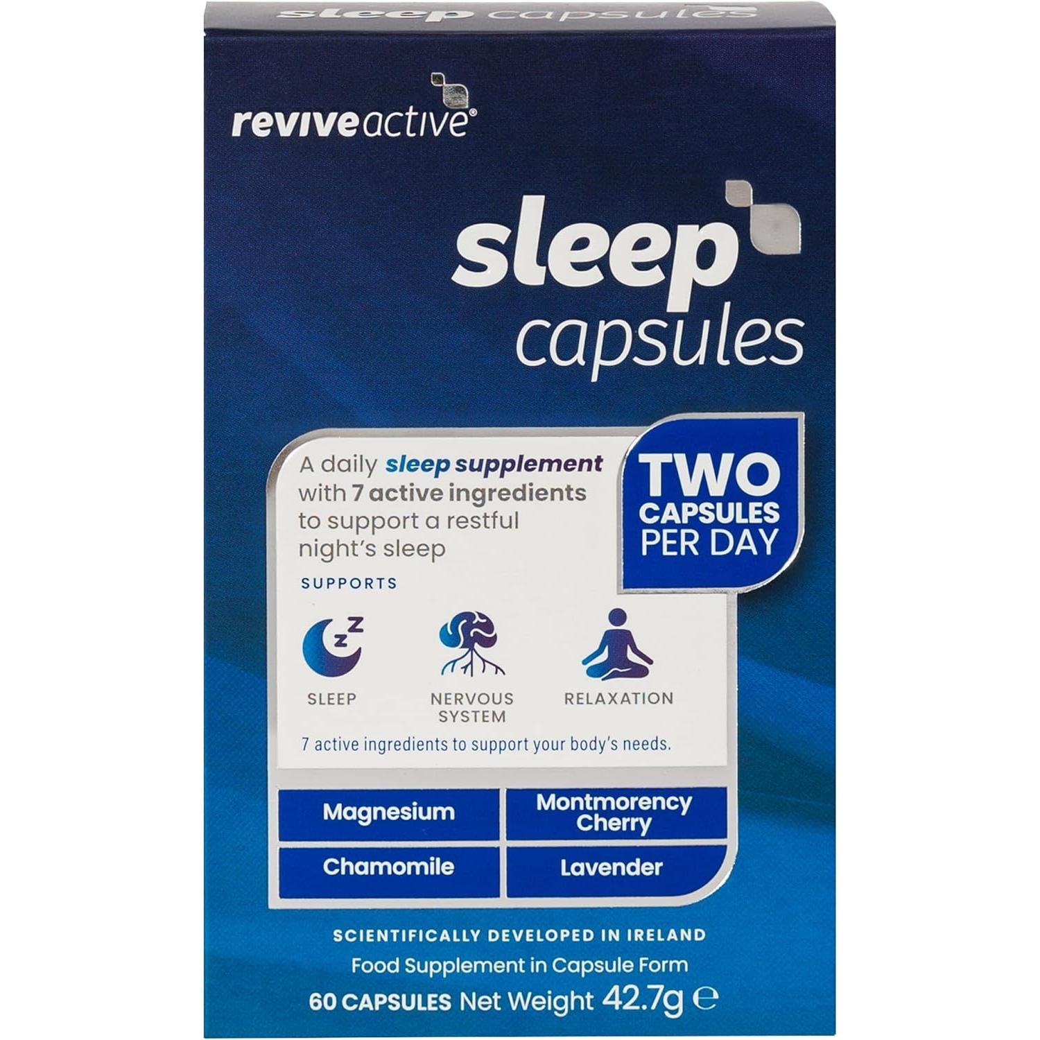 Revive Active Sleep Capsules - Daily Supplement with Magnesium, Nervous System Support & Rest - 30 Days Supply