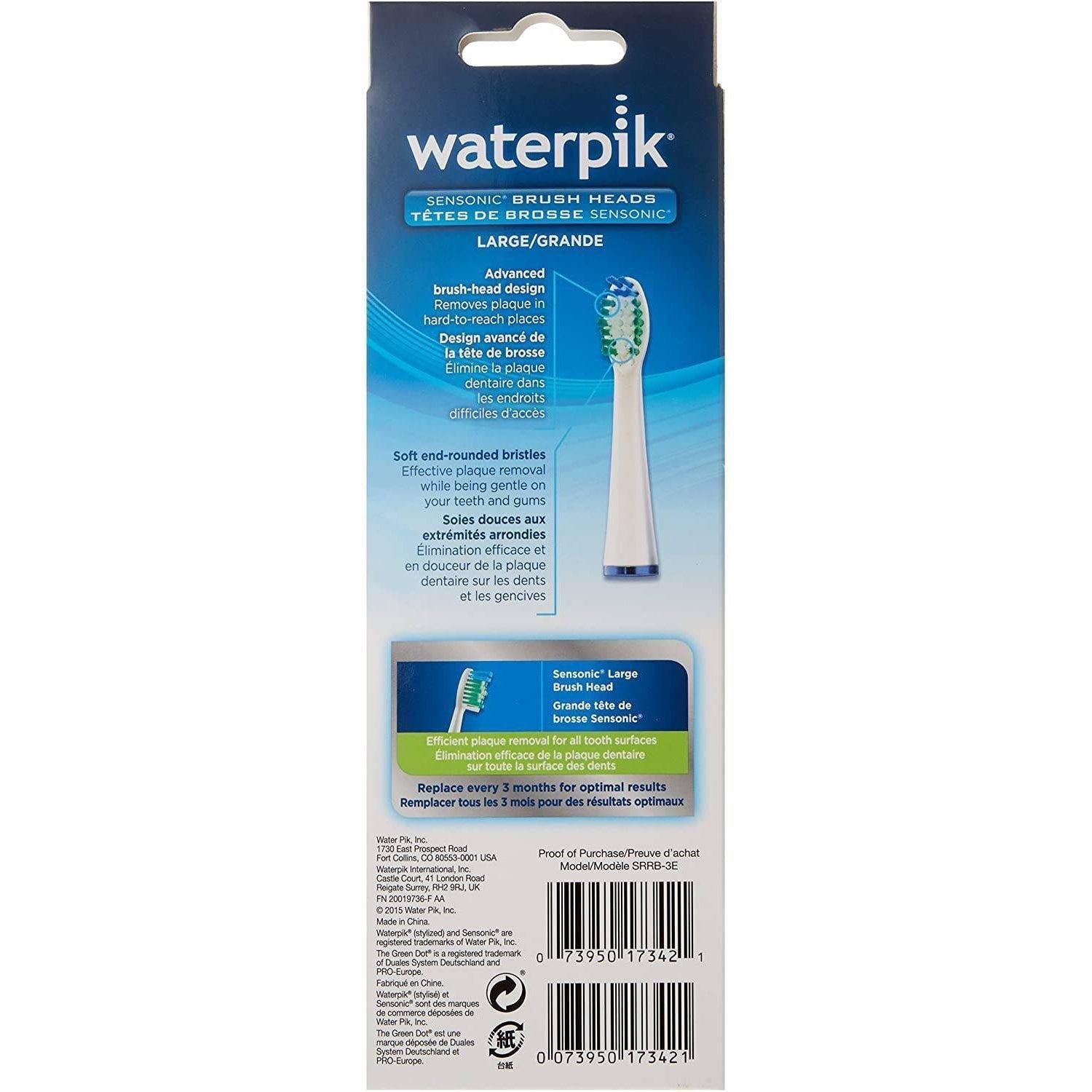 Waterpik SRRB-3E Large Replacement Brush Heads for SR3000 and Complete Care - Pack of 3